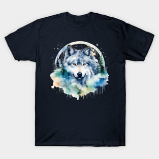 Watercolor wolf with Christmas trees T-Shirt